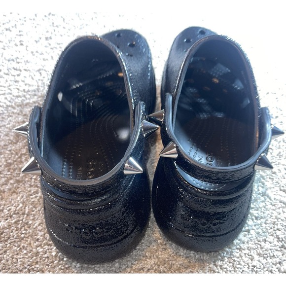 CROCS Classic BAE Glitter Stud Platform Shoes Women 8 Black Goth Chunky Rare - Picture 8 of 12